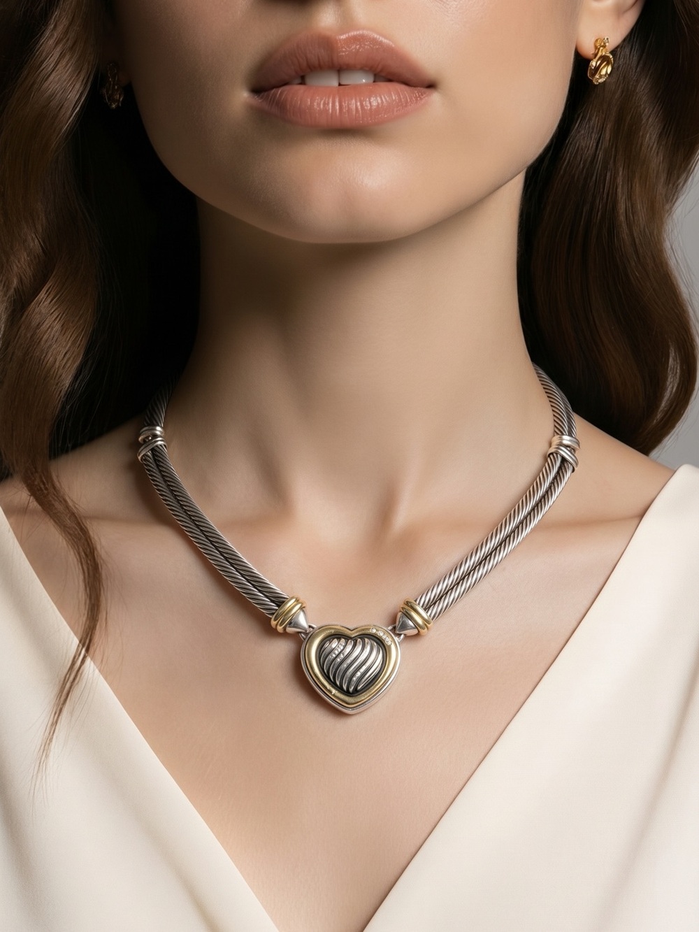 David Yurman Metro Cable Heart Necklace with Diamonds Rare